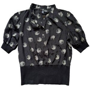 ALFANI Black women's blouse with short, puffed sleeves and fitted waist-Size 12